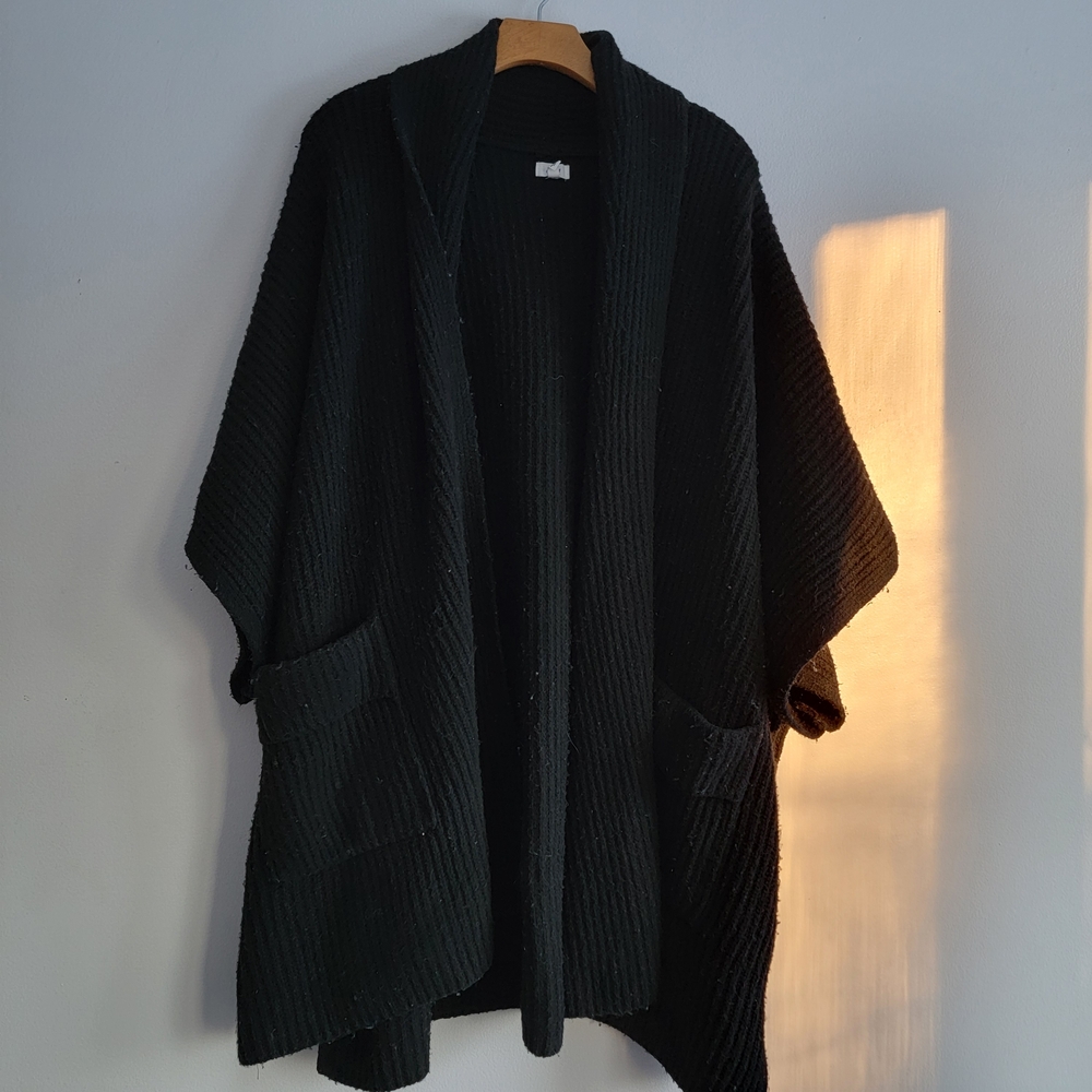 aerie Black Chunky Knit Open-Front Sweater/Cardigan